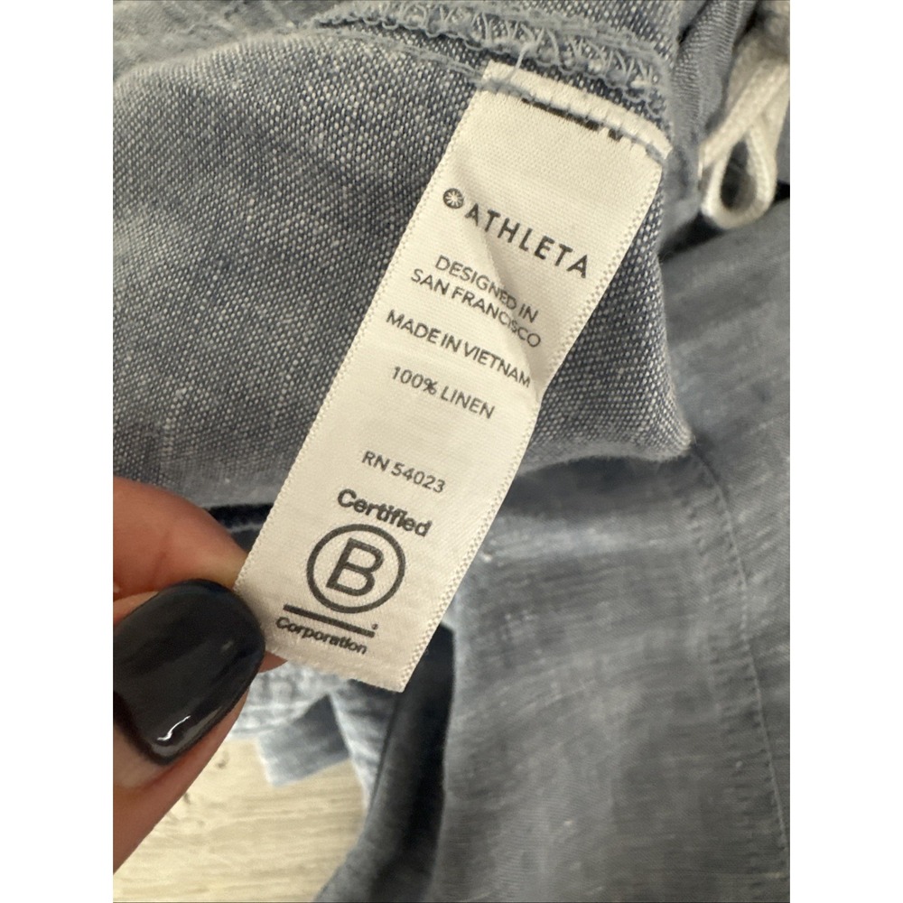 Athleta Cabo Wide Leg Pants Size 10 100% Flax Linen Light Blue Zip Pockets Vacay - Picture 10 of 10
